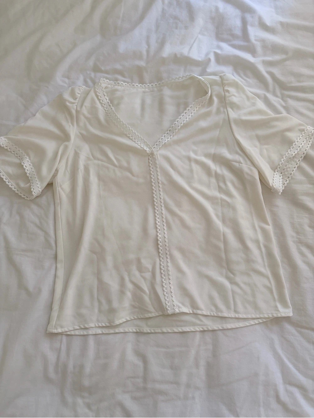White Crochet Trim Blouse Like New
